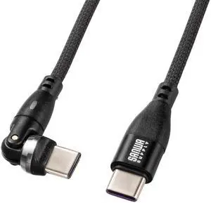 Sanwa Supply KU-CCP100KA18BK USB 2.0 Type-C Connector 540° Swivel Cable (PD100W, 1.8m) Sanwa Supply KU-CCP100KA18BK USB 2.0 Type-C Connector 540° Swivel Cable (PD100W, 1.8m)