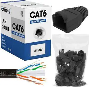 Cmple - Black Cat6 Cable 1000ft Bulk LAN Ethernet Cord 23AWG CMR Riser 10 Gbps 550 MHz + 50 Pack Black RJ45 Strain Relief Boots for Ethernet RJ45 LAN Cable Bundle Cmple - Black Cat6 Cable 1000ft Bulk LAN Ethernet Cord 23AWG CMR Riser 10 Gbps 550 MHz + 50 Pack Black RJ45 Strain Relief Boots for Ethernet RJ45 LAN Cable Bundle