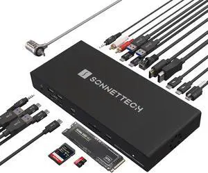 Sonnet Echo 21 Thunderbolt 5 SuperDock Thunderbolt 5 Dock with M.2 NVMe SSD Slot, 10Gb Ethernet, 3 Thunderbolt 5 Ports, HDMI, DisplayPort, 9 USB 10Gbps, 140W Charging, SD Card Reader, Mac, Windows Sonnet Echo 21 Thunderbolt 5 SuperDock Thunderbolt 5 Dock with M.2 NVMe SSD Slot, 10Gb Ethernet, 3 Thunderbolt 5 Ports, HDMI, DisplayPort, 9 USB 10Gbps, 140W Charging, SD Card Reader, Mac, Windows