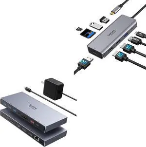 9 in 1 USB C Docking Station Dual Monitor + Dual HDMI Docking Station 3 Monitor with 65W Power Adapter 9 in 1 USB C Docking Station Dual Monitor + Dual HDMI Docking Station 3 Monitor with 65W Power Adapter