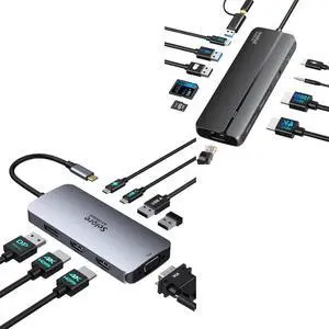 USB C Docking Station Dual HDMI Monitor Adapter, USB 3.0 Docking Station Selore USB C Hub 3 Monitors Adapter with Dual HDMI USB C Docking Station Dual HDMI Monitor Adapter, USB 3.0 Docking Station Selore USB C Hub 3 Monitors Adapter with Dual HDMI