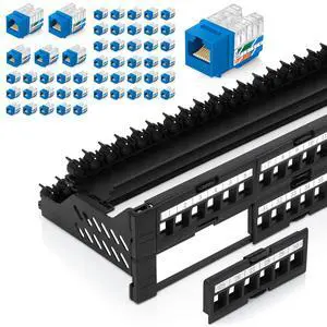 Everest Media Solutions Bundle 2 Items: 48-Port Keystone Patch Panel + 50 Pack of RJ45 CAT6 Keystone Jacks - Blue Everest Media Solutions Bundle 2 Items: 48-Port Keystone Patch Panel + 50 Pack of RJ45 CAT6 Keystone Jacks - Blue