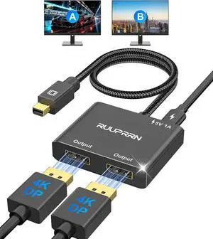 Mini DisplayPort to Dual DisplayPort Adapter,4K60Hz Thunderbolt 2 Male to 2 DP Female Splitter Extended Display Adapter, Mini DP 1.4 Spitter for MacBook Air/Pro,Mac mini,Surface Pro/Dock Mini DisplayPort to Dual DisplayPort Adapter,4K60Hz Thunderbolt 2 Male to 2 DP Female Splitter Extended Display Adapter, Mini DP 1.4 Spitter for MacBook Air/Pro,Mac mini,Surface Pro/Dock