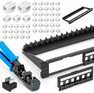 Bundle 4 Items: 24 Port Keystone Patch Panel (2-Pack) + 90° Angled Speed Termination Tool (easyJACK) + Replacement Head + 90° Angled RJ45 Cat6 Keystone Jacks in White (50 Pack) Bundle 4 Items: 24 Port Keystone Patch Panel (2-Pack) + 90° Angled Speed Termination Tool (easyJACK) + Replacement Head + 90° Angled RJ45 Cat6 Keystone Jacks in White (50 Pack)