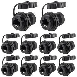 DORHEA 10Pcs RJ45 Connector CAT6 8P8C Panel Mount Shielded Ethernet LAN Bulkhead Ethernet Cable Coupler Extension Adapter Double Head Female to Female with Waterproof/Dust Cap DORHEA 10Pcs RJ45 Connector CAT6 8P8C Panel Mount Shielded Ethernet LAN Bulkhead Ethernet Cable Coupler Extension Adapter Double Head Female to Female with Waterproof/Dust Cap