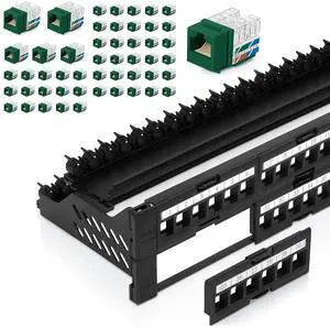 Everest Media Solutions Bundle 2 Items: 48-Port Keystone Patch Panel + 50 Pack of RJ45 CAT6A Keystone Jacks - Green Everest Media Solutions Bundle 2 Items: 48-Port Keystone Patch Panel + 50 Pack of RJ45 CAT6A Keystone Jacks - Green