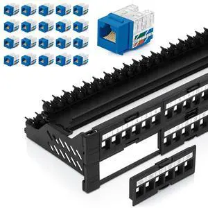 Everest Media Solutions Bundle 2 Items: 48-Port Keystone Patch Panel + 20 Pack of RJ45 CAT6A Keystone Jacks - Blue Everest Media Solutions Bundle 2 Items: 48-Port Keystone Patch Panel + 20 Pack of RJ45 CAT6A Keystone Jacks - Blue