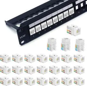 VCE RJ45 Cat6 Keystone Jacks Slim Profile UL-Listed 25-Pack and 24 Port Patch Panel VCE RJ45 Cat6 Keystone Jacks Slim Profile UL-Listed 25-Pack and 24 Port Patch Panel