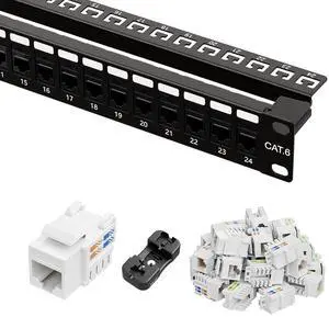 iwillink 24 Port RJ45 Through Coupler Cat6 Patch Panel with Back Bar and Keystone Jack RJ45 Keystone Jack 25-Pack iwillink 24 Port RJ45 Through Coupler Cat6 Patch Panel with Back Bar and Keystone Jack RJ45 Keystone Jack 25-Pack