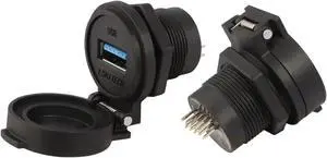 LU22 Waterproof Data Adapter Female Socket Panel Mount Double Head Coupler USB2.0 USB3.0 Type A USB Connector + Flap(USB3.0 Solder 2.0mm,Metal Nut,Blue Cap) LU22 Waterproof Data Adapter Female Socket Panel Mount Double Head Coupler USB2.0 USB3.0 Type A USB Connector + Flap(USB3.0 Solder 2.0mm,Metal Nut,Blue Cap)