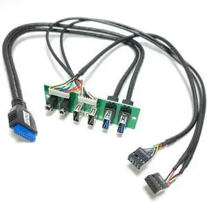ZHANGLH Motherboard Extension Front Panel Data Cable 19P 9Pin to 2-Port USB 2.0 3.0 3.5mm HD Audio Socket I/O Interface Cord 88mm x 27mm ZHANGLH Motherboard Extension Front Panel Data Cable 19P 9Pin to 2-Port USB 2.0 3.0 3.5mm HD Audio Socket I/O Interface Cord 88mm x 27mm