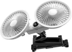 USB Powered Car Fan 3 Speeds and 360 Degree Rotatable Dual Head Vehicle Rear Headrest Fan for Universal Cars SUV Sedan Trucks (White) USB Powered Car Fan 3 Speeds and 360 Degree Rotatable Dual Head Vehicle Rear Headrest Fan for Universal Cars SUV Sedan Trucks (White)