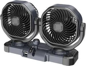 Double Headed Fan Low Design with Wide Angled Coverage for Home Travel Automotive and Indoor Use Two Way Cooling Fan Double Headed Fan Low Design with Wide Angled Coverage for Home Travel Automotive and Indoor Use Two Way Cooling Fan
