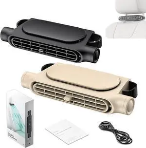 Backseat Car Fan, USB Powered Headrest Car Fan with 1.5m Cable, Ultra Quiet Dual Turbo Cooling Fans, 3 Speeds Air Circulator for Baby, Kids, Pets & Rear Seat Passengers (Black+Beige) Backseat Car Fan, USB Powered Headrest Car Fan with 1.5m Cable, Ultra Quiet Dual Turbo Cooling Fans, 3 Speeds Air Circulator for Baby, Kids, Pets & Rear Seat Passengers (Black+Beige)