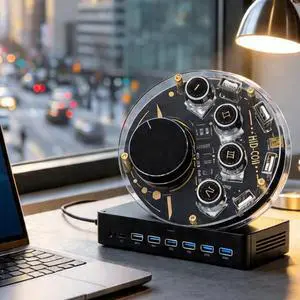 USB Docking Station Hub with Volume Control Knob, 24 RGB Light Modes, One-Click Shortcut Input, Adjustable Volume for Laptops and Tablets USB Docking Station Hub with Volume Control Knob, 24 RGB Light Modes, One-Click Shortcut Input, Adjustable Volume for Laptops and Tablets
