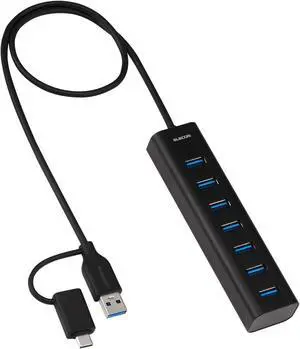 Elecom U3HC-T070SEBK USB Hub, USB-A Connection, 7 Ports, 5Gbps, Self-Powered Cable, 19.7 inches (50 cm), Aluminum Housing, Black Elecom U3HC-T070SEBK USB Hub, USB-A Connection, 7 Ports, 5Gbps, Self-Powered Cable, 19.7 inches (50 cm), Aluminum Housing, Black