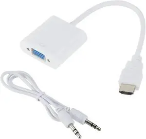 HDMI-Compatible to V/GA Converter Adapter with 3.5 Mm Ja-ck Male to Famale Cord for P>S#3 PC HDTV Projector DVD(White) HDMI-Compatible to V/GA Converter Adapter with 3.5 Mm Ja-ck Male to Famale Cord for P>S#3 PC HDTV Projector DVD(White)