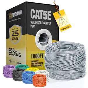 LION BEAM Solid Bare Copper Cat 5e Ethernet Cable 1000ft Pull-Box 24AWG CMR Insulated Network Cable 350 MHz Speed 1-5Gbps UTP Bulk Ethernet Riser Cable with Smooth Bulk Cat 5 Ethernet Cable Spool LION BEAM Solid Bare Copper Cat 5e Ethernet Cable 1000ft Pull-Box 24AWG CMR Insulated Network Cable 350 MHz Speed 1-5Gbps UTP Bulk Ethernet Riser Cable with Smooth Bulk Cat 5 Ethernet Cable Spool