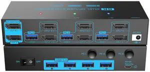 8K/4K Displayport 1.4 KVM Switch 2 Monitors 3 Computers Dual Monitor 8K@30Hz/4K@144Hz 3 Port Dual DP1.4 USB 3.0 KVM Switches 3 PCs Share 2 Monitors & 4 USB 3.0 Devices with Desktop Controller 8K/4K Displayport 1.4 KVM Switch 2 Monitors 3 Computers Dual Monitor 8K@30Hz/4K@144Hz 3 Port Dual DP1.4 USB 3.0 KVM Switches 3 PCs Share 2 Monitors & 4 USB 3.0 Devices with Desktop Controller