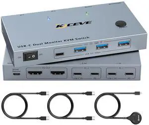 USB-C KVM Switch 2 Monitors 2 Laptops 4K@60Hz, USB C KVM Switch Dual Monitor for 2 laptops to Share 2 Monitor and 4 USB3.0 Devices, 80W PD Charging, Wired Remote and Cables Included USB-C KVM Switch 2 Monitors 2 Laptops 4K@60Hz, USB C KVM Switch Dual Monitor for 2 laptops to Share 2 Monitor and 4 USB3.0 Devices, 80W PD Charging, Wired Remote and Cables Included