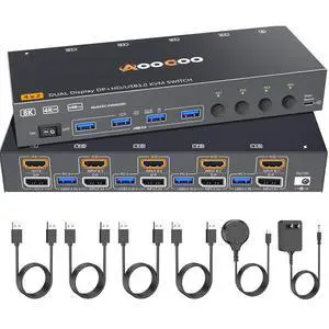 HDMI Displayport KVM Switch 4 Computers 2 Monitors, 8K@60Hz/4K@144Hz Dual Monitor KVM Switch for 4 PCs Share 2 Monitors, with 4 USB3.0 Ports, USB Cables and Power Adapter,Black 15cm HDMI DP KVM HDMI Displayport KVM Switch 4 Computers 2 Monitors, 8K@60Hz/4K@144Hz Dual Monitor KVM Switch for 4 PCs Share 2 Monitors, with 4 USB3.0 Ports, USB Cables and Power Adapter,Black 15cm HDMI DP KVM
