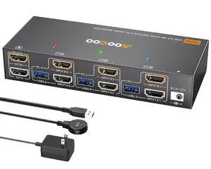 HDMI KVM Switch 2 Monitors 3 PC, 4K@60Hz Dual Monitor KVM Switches with EDID Simulator, USB 3.0 Port,Wired Remote,Power Adapter and 3 USB3.0 Cables Included HDMI KVM Switch 2 Monitors 3 PC, 4K@60Hz Dual Monitor KVM Switches with EDID Simulator, USB 3.0 Port,Wired Remote,Power Adapter and 3 USB3.0 Cables Included