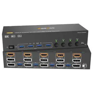 HDMI Displayport KVM Switch 3 Monitor 4 Computer 8K@60Hz/4K@144Hz KVM Switches with 4 USB 3.0 Port,Wired Remote,Power Adapter and 4 USB3.0 Cables Included HDMI Displayport KVM Switch 3 Monitor 4 Computer 8K@60Hz/4K@144Hz KVM Switches with 4 USB 3.0 Port,Wired Remote,Power Adapter and 4 USB3.0 Cables Included