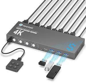 USB 3.0 HDMI KVM Switch 1 Monitors 4 Computers, 4K@60Hz KVM Switches for 4 Computers Sharing Monitor Keyboard Mouse Hard Drives Printer, with EDID Adaptive,1 HDMI Cable and 4 USB Cable USB 3.0 HDMI KVM Switch 1 Monitors 4 Computers, 4K@60Hz KVM Switches for 4 Computers Sharing Monitor Keyboard Mouse Hard Drives Printer, with EDID Adaptive,1 HDMI Cable and 4 USB Cable