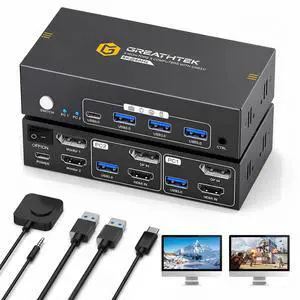 HDMI+Displayport KVM Switch 2 Monitors 2 Computers 8K@60HZ Dual Monitors KVM Switcher for 2 PC/Laptops Share Mouse Keyboard and 2 Screens,with USB3.0 Ports/Wired Controller EDID Adapative HDMI+Displayport KVM Switch 2 Monitors 2 Computers 8K@60HZ Dual Monitors KVM Switcher for 2 PC/Laptops Share Mouse Keyboard and 2 Screens,with USB3.0 Ports/Wired Controller EDID Adapative