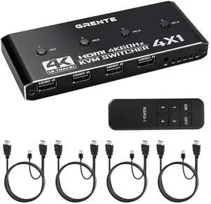 4 Port KVM Switch HDMI 1 Monitors 4 Computers - 4K@60Hz KVM Switcher with USB 2.0, 1 Keyboard 4 Computers Switch Box for Desktop, Mini PC, Laptop, Linux - with 4 HDMI Cables & USB Cables 4 Port KVM Switch HDMI 1 Monitors 4 Computers - 4K@60Hz KVM Switcher with USB 2.0, 1 Keyboard 4 Computers Switch Box for Desktop, Mini PC, Laptop, Linux - with 4 HDMI Cables & USB Cables