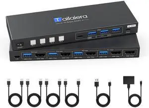 HDMI KVM Switch 4 Computers 4K@60Hz with 4 USB 3.0 Ports KVM Switches Share One Monitor Keyboard Mouse Hard Drives Printer with 4 USB Cables and Desktop Controller HDMI KVM Switch 4 Computers 4K@60Hz with 4 USB 3.0 Ports KVM Switches Share One Monitor Keyboard Mouse Hard Drives Printer with 4 USB Cables and Desktop Controller