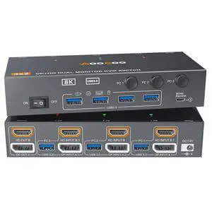 HDMI Displayport KVM Switch 3 Computers 2 Monitors, 8K@60Hz/4K@144Hz Dual Monitor KVM Switch for 3 PCs Share 2 Monitors, with 4 USB3.0 Ports, USB Cables and Power Adapter,Black 13cm HDMI DP KVM HDMI Displayport KVM Switch 3 Computers 2 Monitors, 8K@60Hz/4K@144Hz Dual Monitor KVM Switch for 3 PCs Share 2 Monitors, with 4 USB3.0 Ports, USB Cables and Power Adapter,Black 13cm HDMI DP KVM