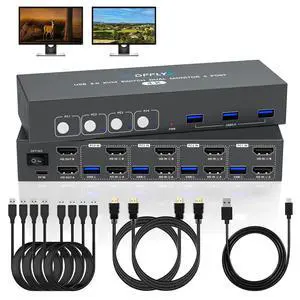 USB3.0 Switch HDMI Kvm Switch 4 Computers 2 Monitors with 3 USB Ports, 4K@60Hz for 4 Computers Sharing 2 Monitors and Keyboard Mouse, Supports Button Control, EDID Compatible USB3.0 Switch HDMI Kvm Switch 4 Computers 2 Monitors with 3 USB Ports, 4K@60Hz for 4 Computers Sharing 2 Monitors and Keyboard Mouse, Supports Button Control, EDID Compatible