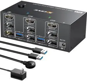 KVM Switch 3 Monitors 2 Computers 8K@60Hz 4K@144Hz,MLEEDA 3 Monitor KVM Switch for 2 Computers Share 3 Monitors and 4 USB 3.0 Device,with Wired Remote,USB Cable and 12V Power Adapter KVM Switch 3 Monitors 2 Computers 8K@60Hz 4K@144Hz,MLEEDA 3 Monitor KVM Switch for 2 Computers Share 3 Monitors and 4 USB 3.0 Device,with Wired Remote,USB Cable and 12V Power Adapter
