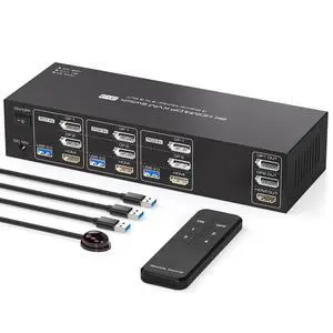 KVM Switch 3 Monitors 3 Computers 4K144Hz 2 Displayport HDMI Triple Monitor KVM for 3 PC Sharing 3 Screens and 4 USB 3.0 Port with Controller KVM Switch 3 Monitors 3 Computers 4K144Hz 2 Displayport HDMI Triple Monitor KVM for 3 PC Sharing 3 Screens and 4 USB 3.0 Port with Controller
