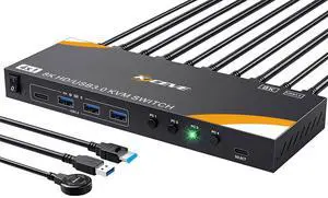 8K KVM Switch 1 Monitor 4 Computers 8K@60Hz 4K@120Hz, HDMI KVM Switch with 3 USB 3.0 Ports for 4 Computers Share 1 Monitor Keyboard Mouse Printer, with 2 USB Cables and Controller 8K KVM Switch 1 Monitor 4 Computers 8K@60Hz 4K@120Hz, HDMI KVM Switch with 3 USB 3.0 Ports for 4 Computers Share 1 Monitor Keyboard Mouse Printer, with 2 USB Cables and Controller
