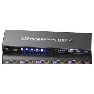5 Port HDMI KVM Switch, 4K@60Hz USB 3.0 KVM Switch 1 Monitor 5 Computers for Operating 5 PCs with One Keyboard, Mouse and Monitor 5 Port HDMI KVM Switch, 4K@60Hz USB 3.0 KVM Switch 1 Monitor 5 Computers for Operating 5 PCs with One Keyboard, Mouse and Monitor