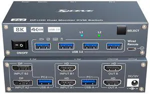 HDMI Displayport KVM Switch 2 Computers 2 Monitors, 4K@60Hz KVM Switcher Dual Monitor for 2 PC, USB 3.0 Ports Support Extended/Mirror Mode with Desktop Controller HDMI Displayport KVM Switch 2 Computers 2 Monitors, 4K@60Hz KVM Switcher Dual Monitor for 2 PC, USB 3.0 Ports Support Extended/Mirror Mode with Desktop Controller