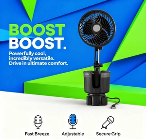 2-in-1 Car Cooling Fan, 6 in / 15.2 cm USB Powered with Cup Holder, Telescopic Rotating Mount with Adjustable Base, 5V Universal Vehicle Fan for Cars, Trucks, SUVs 2-in-1 Car Cooling Fan, 6 in / 15.2 cm USB Powered with Cup Holder, Telescopic Rotating Mount with Adjustable Base, 5V Universal Vehicle Fan for Cars, Trucks, SUVs