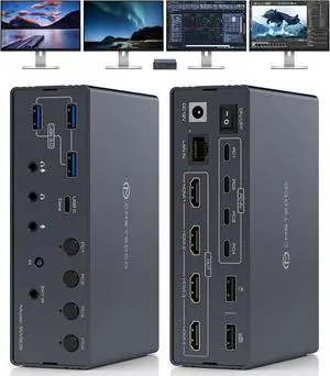 USB C KVM Switch 4 Computers 4 Montors Docking Station for M1 M2 M3 M4 with Displaylink Technology,4K60Hz HDMI KVM Multi-Monitor Extended/Mirrored Display Out for Windows Mac USB C KVM Switch 4 Computers 4 Montors Docking Station for M1 M2 M3 M4 with Displaylink Technology,4K60Hz HDMI KVM Multi-Monitor Extended/Mirrored Display Out for Windows Mac