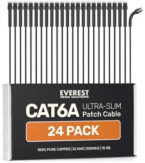 Everest Ultra Slim Cat6a Ethernet Patch Cables 2ft (24-Pack) Black | Bendable, Thin and Flexible Everest Ultra Slim Cat6a Ethernet Patch Cables 2ft (24-Pack) Black | Bendable, Thin and Flexible