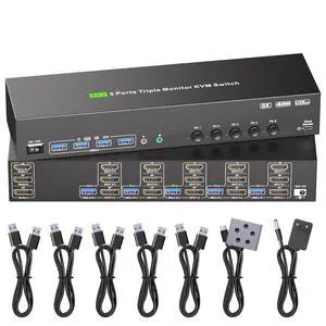 KVM Switch 3 Monitors 5 Computers 4K@120Hz,2 Displayport+HDMI KVM Switch Triple Monitor for 6/5/4 PC Share 3 Monitors and Keyboard Mouse Printer,with Wired Remote and USB Cables,Not EDID Simulation KVM Switch 3 Monitors 5 Computers 4K@120Hz,2 Displayport+HDMI KVM Switch Triple Monitor for 6/5/4 PC Share 3 Monitors and Keyboard Mouse Printer,with Wired Remote and USB Cables,Not EDID Simulation