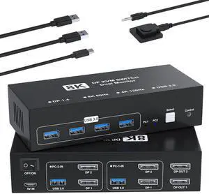 8K@60Hz Displayport KVM Switch 2 Monitors 2 Computers, 4K@120Hz USB3.0 KVM Switch Display Port for 2 Computers Share Dual Monitors and 4 USB Devices, Computer Switch Monitor Switch for 2 Computers 8K@60Hz Displayport KVM Switch 2 Monitors 2 Computers, 4K@120Hz USB3.0 KVM Switch Display Port for 2 Computers Share Dual Monitors and 4 USB Devices, Computer Switch Monitor Switch for 2 Computers