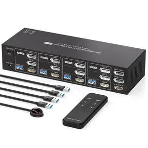 KVM Switch 3 Monitors 4 Computers 4K144Hz 2 Displayport HDMI Triple Monitor KVM for 4 PC Sharing 3 Screens and 4 USB 3.0 Port with Controller KVM Switch 3 Monitors 4 Computers 4K144Hz 2 Displayport HDMI Triple Monitor KVM for 4 PC Sharing 3 Screens and 4 USB 3.0 Port with Controller