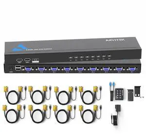 8 Port VGA KVM Switch 1U Rack Mount, Control 8 Computers with One Monitor Keyboard and Mouse, VGA USB KVM Switch with 4 USB 2.0 Ports, Desktop Controller, Includes 8 KVM Cables & Rack Ears 8 Port VGA KVM Switch 1U Rack Mount, Control 8 Computers with One Monitor Keyboard and Mouse, VGA USB KVM Switch with 4 USB 2.0 Ports, Desktop Controller, Includes 8 KVM Cables & Rack Ears