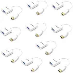 HDMI to VGA Adapter 10-Pack for Laptop to Projector - 1080p Gold-Plated Converter (M/F), Uni-Directional, Plug & Play, Works with PC, Monitor, HDTV, Chromebook, Raspberry Pi, Xbox-White HDMI to VGA Adapter 10-Pack for Laptop to Projector - 1080p Gold-Plated Converter (M/F), Uni-Directional, Plug & Play, Works with PC, Monitor, HDTV, Chromebook, Raspberry Pi, Xbox-White
