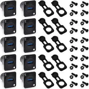10PCS USB 3.0 Panel Mount Connector, IP67 USB Pass Through Connector, Female to Female Socket for Audio Video Data Transfer/Charging with Weatherproof Dust Cap 10PCS USB 3.0 Panel Mount Connector, IP67 USB Pass Through Connector, Female to Female Socket for Audio Video Data Transfer/Charging with Weatherproof Dust Cap