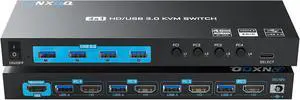 KVM Switch 4 Computers 1 Monitor, Reyoten HDMI 4K@60Hz, USB 3.0, Adaptive EDID, Plug & Play KVM Switch 4 Computers 1 Monitor, Reyoten HDMI 4K@60Hz, USB 3.0, Adaptive EDID, Plug & Play