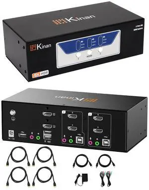 HDMI KVM Switch 2 Monitors 2 Computers 4K@60Hz, Dual Monitor KVM Switch HDMI 2 Port Extended Display, Audio&Microphone, EDID Emulators, Button Switch with USB Peripheral,Hotkey Switch, Cables Included HDMI KVM Switch 2 Monitors 2 Computers 4K@60Hz, Dual Monitor KVM Switch HDMI 2 Port Extended Display, Audio&Microphone, EDID Emulators, Button Switch with USB Peripheral,Hotkey Switch, Cables Included