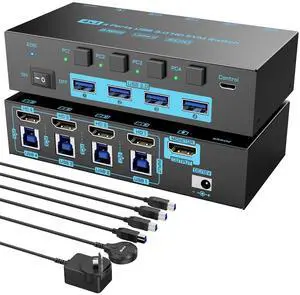 8K HDMI 2.1 KVM Switch 4 Computers 1 Monitor 4 Port 4 in 1 Out for 4 PCs | 8K@60Hz/4K@144Hz USB 3.0 Hub Monitor Keyboard Mouse Switch With EDID Emulator, with 4 USB 3.0 Cable & Wired Remote 8K HDMI 2.1 KVM Switch 4 Computers 1 Monitor 4 Port 4 in 1 Out for 4 PCs | 8K@60Hz/4K@144Hz USB 3.0 Hub Monitor Keyboard Mouse Switch With EDID Emulator, with 4 USB 3.0 Cable & Wired Remote